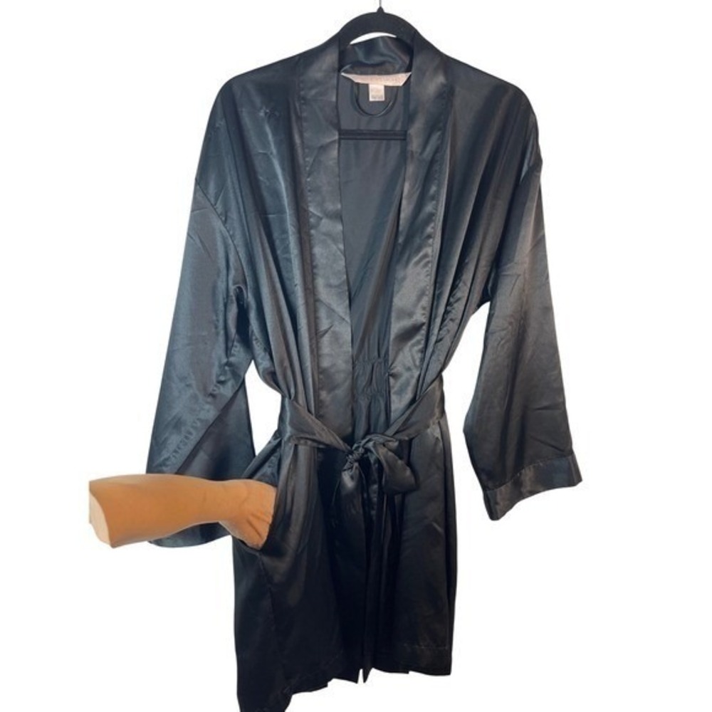 Vtg Victoria's Secret Gold Label Slip Dress Sz M Robe Set Black Satin Lace - Picture 11 of 12